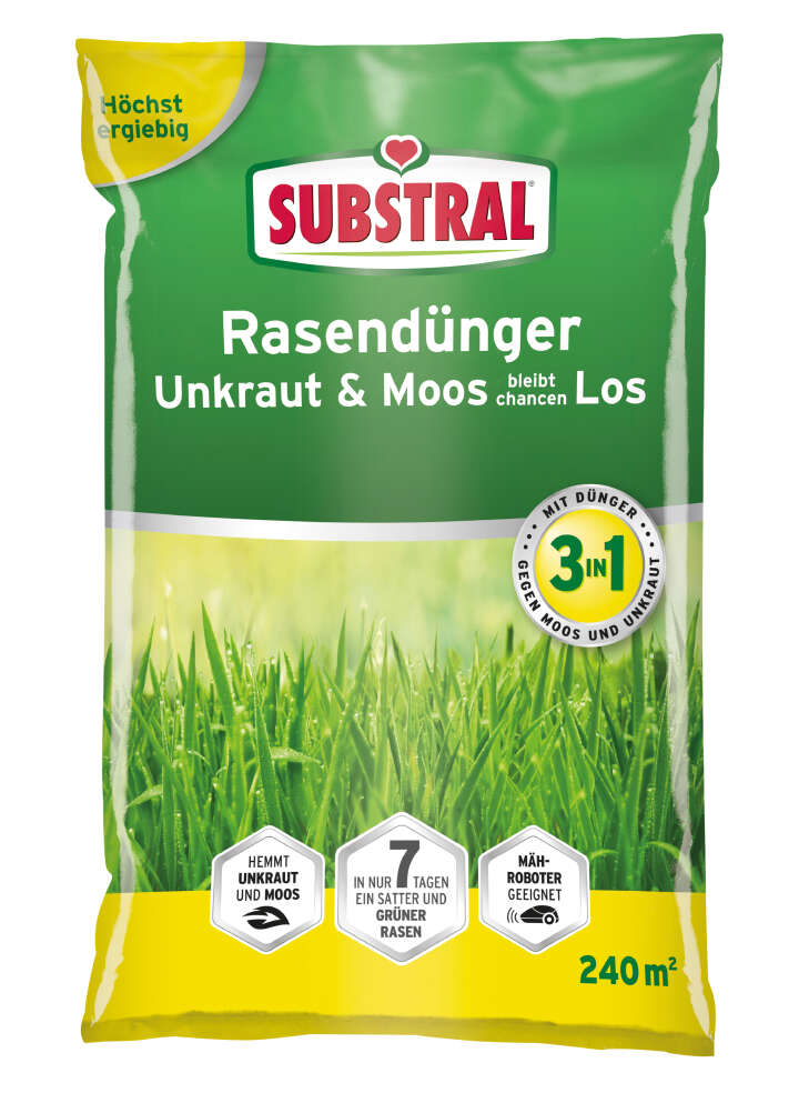 SUBSTRAL 3in1 Rasendünger Unkraut & Moos bleibt chancenLOS